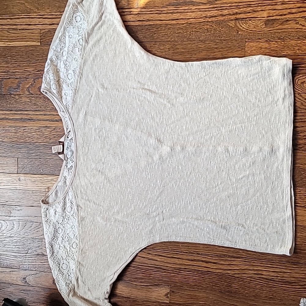3/4 Length Sleeve Cream Top with Lace Accents